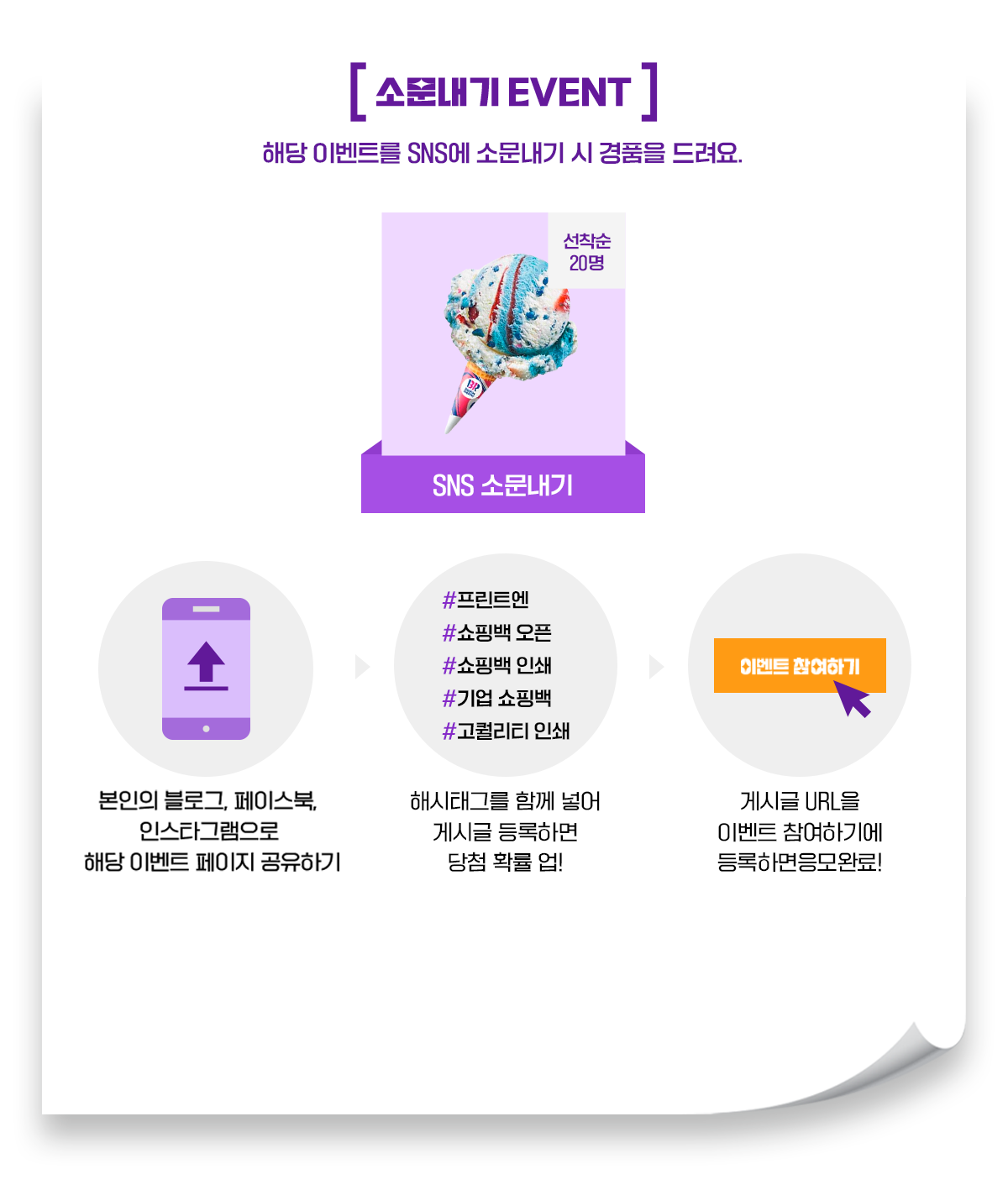 해당 이벤트를 SNS에 소문내기 시 경품을 드려요.